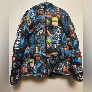 Naruto Graphic Puffer Jacket - Black & Orange